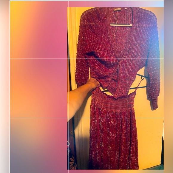 Vintage 2 piece Missoni cardigan skirt SET knit textured pink red A line skirt S - Picture 1 of 11
